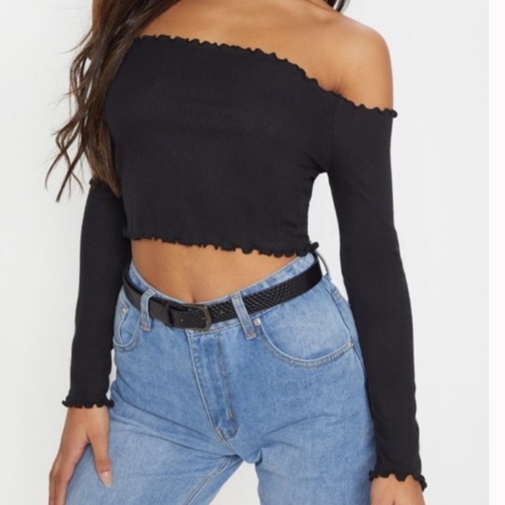 Pretty Little Thing Dark Green Frill Crop Top - Picture 5 of 7